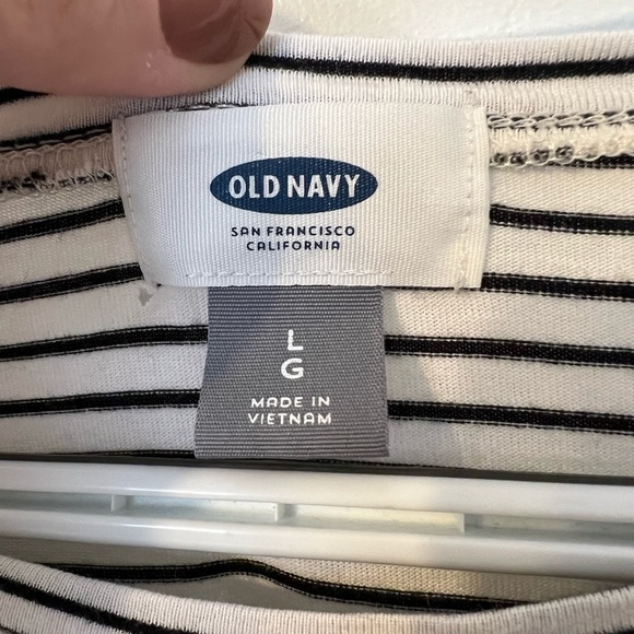 Old Navy Large Cream Long Sleeve with Black Stripes Peplum Top - Picture 2 of 5